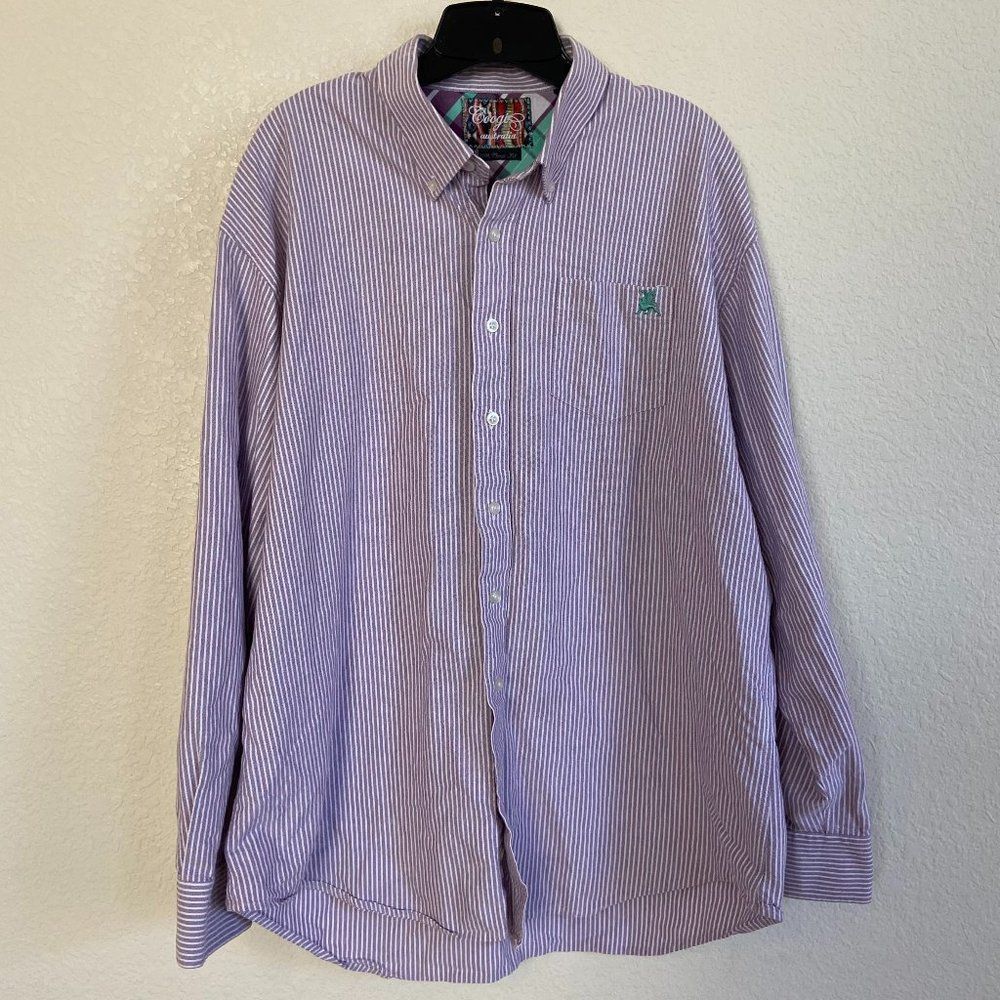 Coogi Mens XXL Purple & White Striped Classic Fit Button Up Long Sleeve Y2K